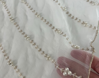 Dyeable White Chiffon dupatta with pearl and sequins work