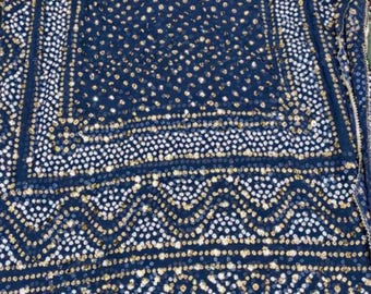 Elegant Zinc Blue Chunri Chiffon Dupatta with Gotta Lace, Sitara & Bead Work