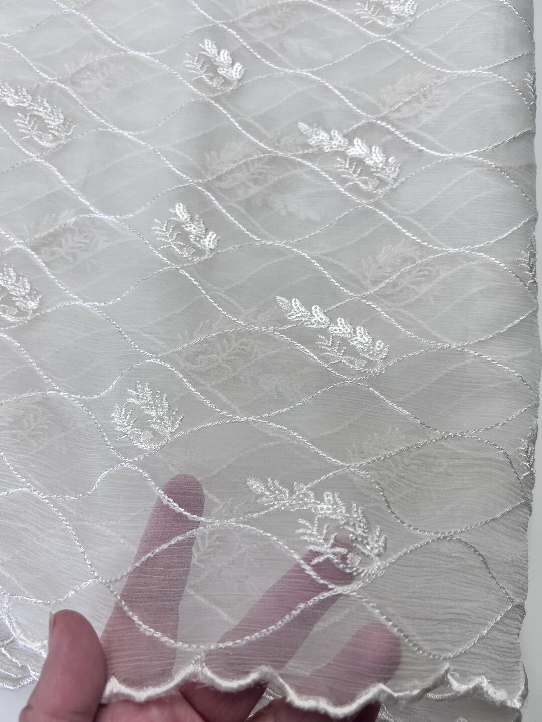 Designer green chiffon dupatta with white detailing main image 1
