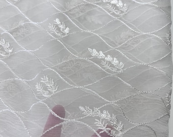 White pure chiffon dupatta dyeable with white sequins and embroidery