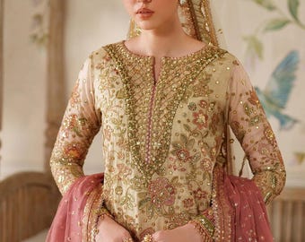 Baroque 3pc large formal wedding dress Pakistani Indian Punjabi Bangladeshi designer wear suit shalwar kameez sharara set