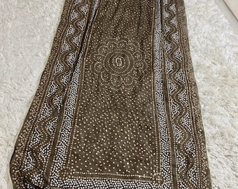 Elegant Dark Khaki Chunri Chiffon Dupatta with Gotta Lace, Sitara & Bead Work