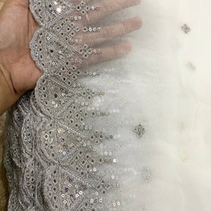dyeable Pure chiffon dupatta with silver embroidery and sequins