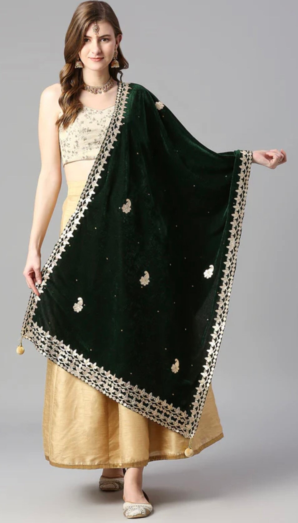 Magenta Embellished Net Dupatta With Gotta Patti main image 0