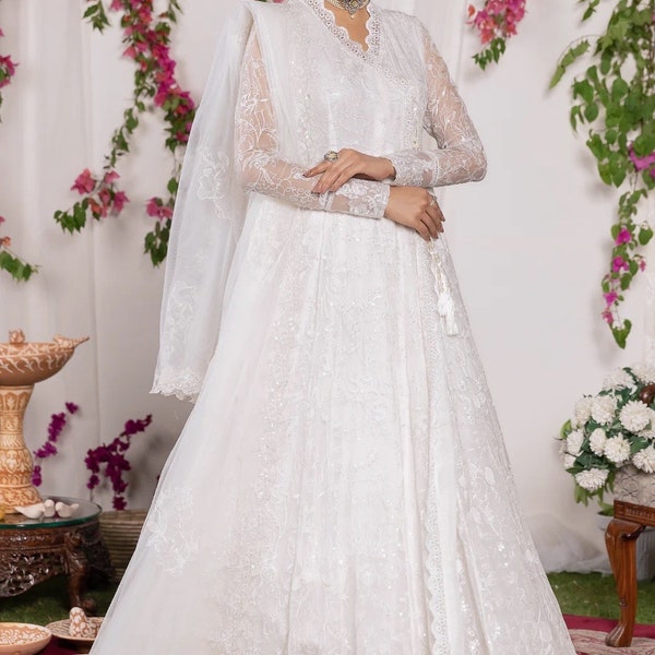3pc beautiful original iznik brand white angrakha dress Pakistani Indian Bangladeshi desi designer suit