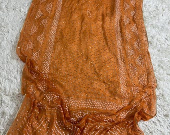 Elegant Orange Chunri Chiffon Dupatta with Gotta Lace, Sitara & Bead Work