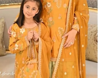 Mommy and Me Embroidered Farshi Shalwar Kameez: Pakistani Designer Dress
