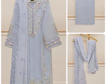 3pc aghanoor chiffon desi Pakistani Indian desi Bangladeshi designer shalwar kameez
