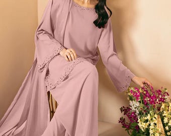 Blush Pink Farshi Shalwar Kameez: Embroidered Pakistani Designer Suit