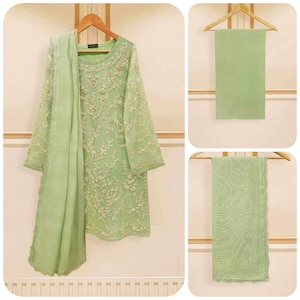 Embroidered Cotton Net Pakistani Suit: Agha Noor Designer Set