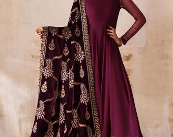 3pc Baroque original Embroidered Velvet Shawl and chiffon frock dress Pakistani Punjabi Indian Bangladeshi desi Designer Dress