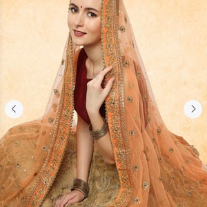 Peach Bridal & Wedding Wear Net Dupatta