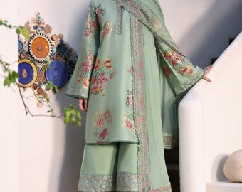 3pc lawn original Hussain Rehar Embroidered Shalwar Kameez Suit Pakistani Indian Punjabi desi Bangladeshi dress