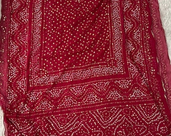 Elegant Red Chunri Chiffon Dupatta with Gotta Lace, Sitara & Bead Work