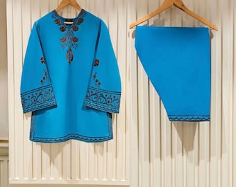 Embroidered Lawn Shirt and Pant Set: Pakistani Designer Dress