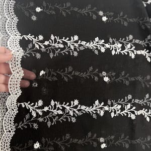 Black and white embroidered pure Chiffon dupatta
