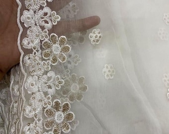 Dyeable Pure chiffon embroidered dupatta with sequins