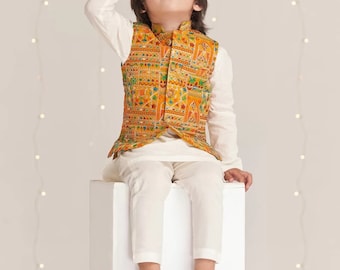 RESTOCKED* 3pc baby boy  toddler young boy teenage boy Plain Cream Kurta Trouser Mustard Colorful embroidered Waistcoat
