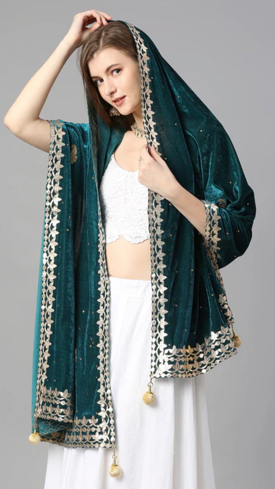 White Heavy Gotta Patti Net Dupatta main image 0