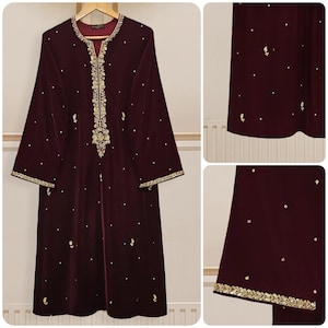 Maroon velvet Aghanoor shirt kurta ready to wear Pakistani/Indian designer wear