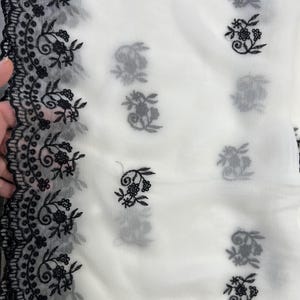 White and black fully embroidered pure Chiffon dupatta