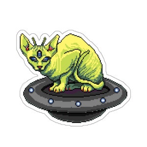 Pixel Cat Alien Sticker