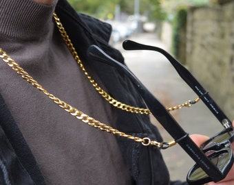 Gold Plated Sunglasses Chain - Gold Plated glasses Glasses chain - Thick gold plated stainless steel glasses cord- Fits all Glasses - Unisex