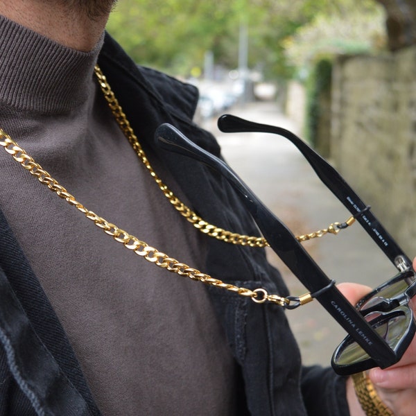 Gold Plated Sunglasses Chain - Gold Plated glasses Glasses chain - Thick gold plated stainless steel glasses cord- Fits all Glasses - Unisex