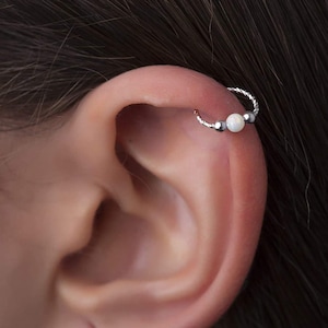 White Opal Cartilage Earring Hoop - Opal Silver helix hoop - 20 gauge 925 silver helix white opal ring