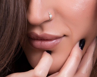 Tiny White Opal Nose Piercing - Thin 20G nose piercing hoop