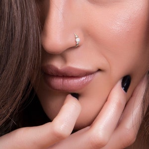 Tiny White Opal Nose Piercing - Thin 20G nose piercing hoop