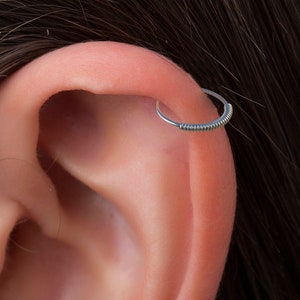 Wrapped Helix Piercing Ring 20G - 925 Silver Cartilage Ring Hoop for women - unique body jewelry 8mm