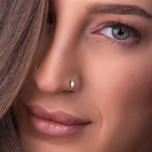 Tiny White Opal Nose Ring - 24G nose piercing hoop- 925 sterling silver Nose Piercing ring - Body Piercing