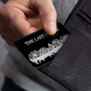 El inserto de la tarjeta de billetera grabada de la última cena - Regalo de tarjeta de metal grabado ligero y rígido - Lleve una bendición con usted - Regalo perfecto