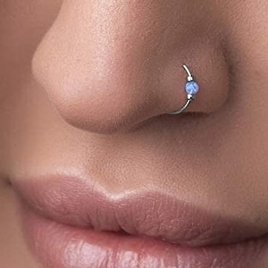 Sterling Silver Blue Opal Nose Ring  - Tiny 24G nose piercing Ring - 925 sterling silver Nose Hoop