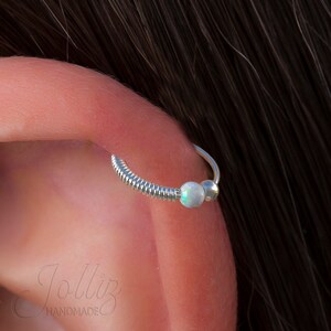 Opal Helix Ring Hoop 20G - 925 Silver Cartilage piercing wrapped helix ring - unisex cartilage rings 8mm