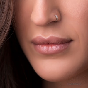 925 Beaded Nose Ring 20G - Sterling Silver Nose Piercing Hoop For Women 8mm - Nose Jewelry with beads dainty - unisex piercings jewelry