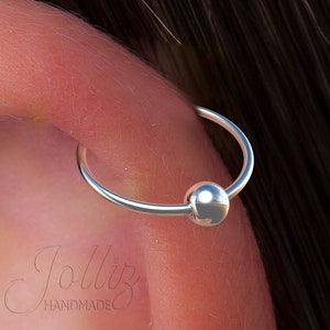 Sterling Silver Cartilage Earring Hoop – 925 Silver Helix Piercing For Woman – 20G 8mm Ring With 3mm Silver Bead - birthday gift for sister