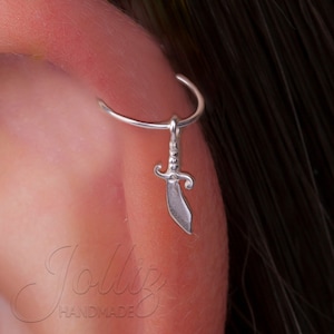Sterling Silver Cartilage Earring Hoop – 925 Silver Helix Piercing Ring For Woman – 20G 8mm Ring –  Sword - Cute Birthday Mother's Day Gift