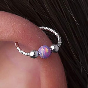 Purple Opal Silver helix hoop - 20 gauge 925 silver helix opal ring - opal Cartilage Earring Hoop