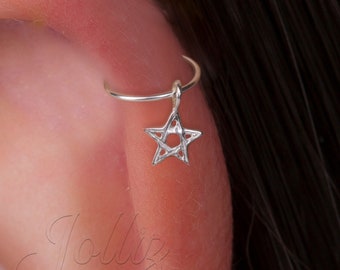 Sterling Silver Cartilage Earring Hoop – 925 Silver Helix Piercing Ring For Woman – 20G 8mm Ring – star - Cute Birthday Mother&#39;s Day Gift