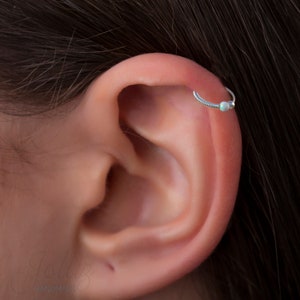 Opal Helix Ring Hoop 20G - 925 Silver Cartilage piercing wrapped helix ring - unisex cartilage rings 8mm