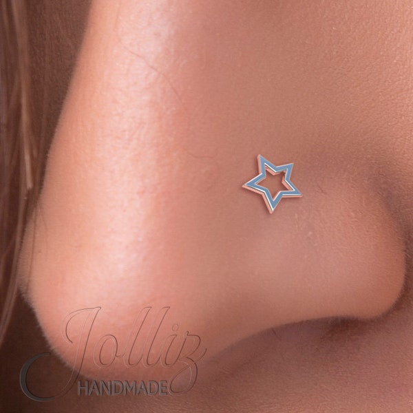 JOLLIZ 925 Sterling Silver Nose Studs - L Shape Jewelry Piercing 22G Silver Studs For Woman’s Nose - Star