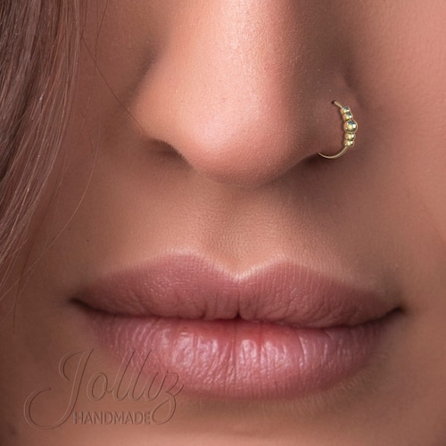 Gold Beaded Nose Ring 24G Gold Filled Nose Piercing Hoop for Etsy