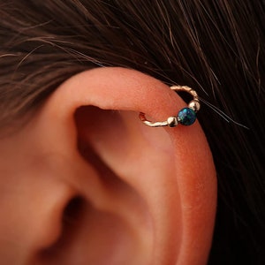 Dark Green Opal Helix ring- Gold Cut Wire Cartilage Jewelry 20g cartilage piercing, gold helix, opal helix ring hoop