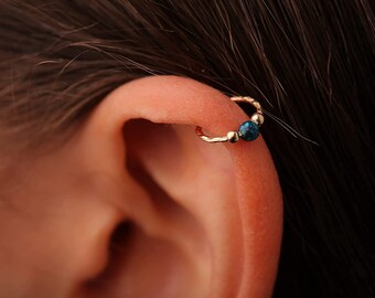 Dark Green Opal Helix ring- Gold Cut Wire Cartilage Jewelry 20g cartilage piercing, gold helix, opal helix ring hoop