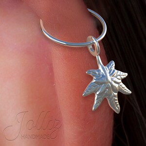 Sterling Silver Cartilage Earring Hoop – 925 Silver Helix Piercing Ring For Woman – 20G 8mm Ring – Maple leaf