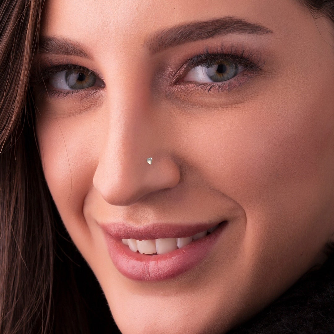 Silver Heart Nose Stud Piercing 925 Sterling Silver 22G Nose Stud for Woman Sun Leaf Infinity