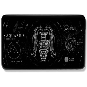 Signe du zodiaque du Verseau Carte noire - Carte de portefeuille Signe astrologique pour Verseau - Uranus Planet Air Element Card