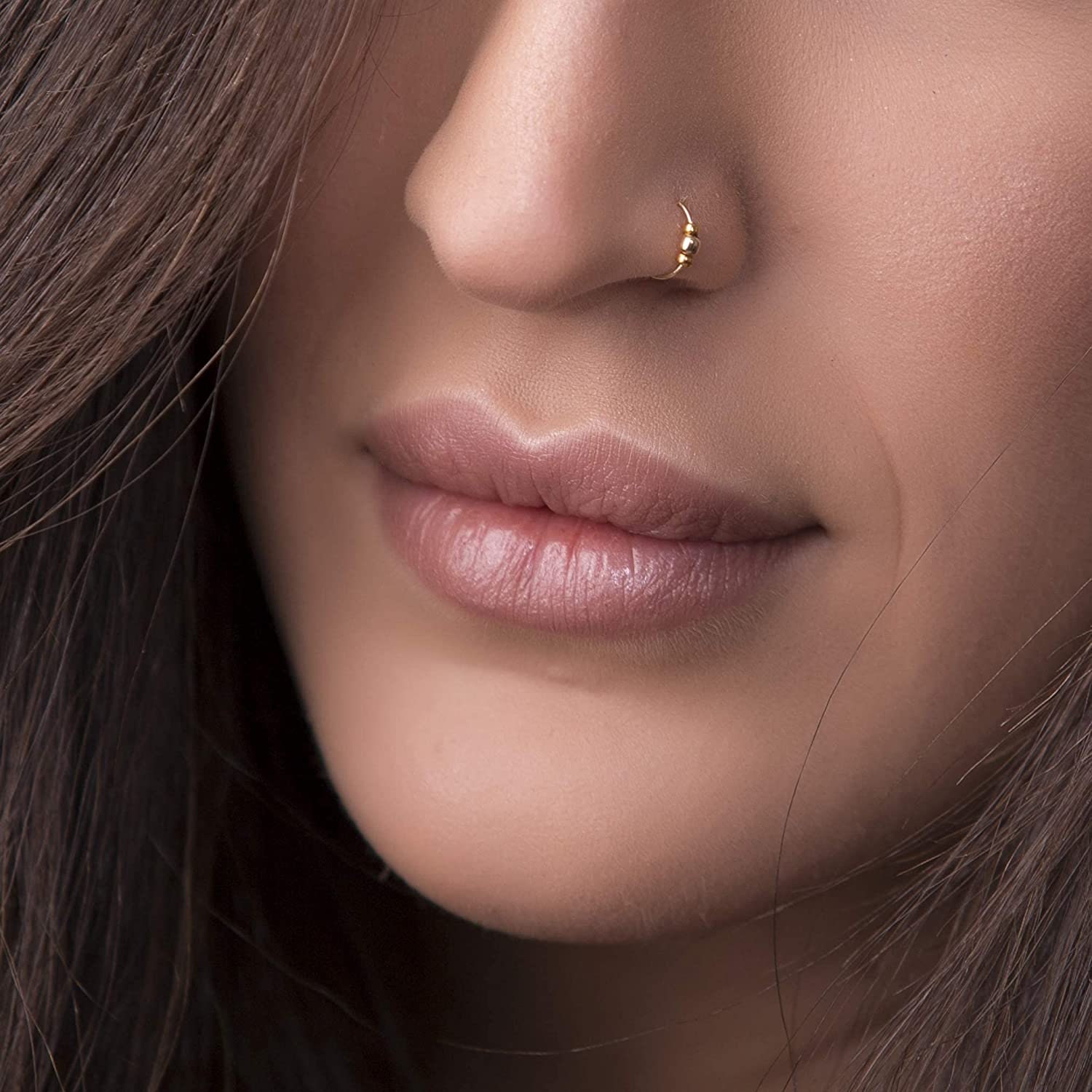 Amazon.com: Tiny Bronze Nose Ring For Women 24G thin nose piercing hoop -  7mm beaded nose ring bronze beads - handmade nose jewelry : Handmade  Products